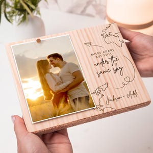 Personalized Long Distance Relationship Frame, Photo gifts, Engraved Wood Gift to Couples, Picture Frame, Long Distance Boyfriend