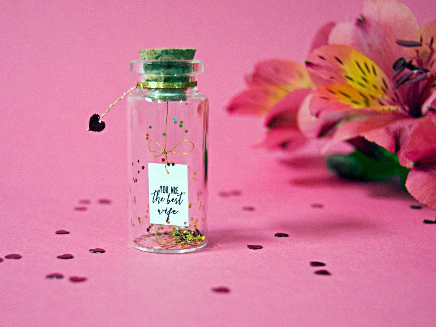 You are the best Wife! Tiny message in a bottle. Miniatures. Personalised Gift. Funny Love Card. Valentine Card. Special greeting card.