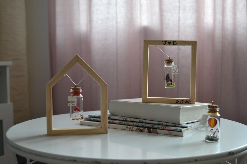 Display your bottle. Floating frame wood handmade. Swing. Frame your message. Personalized gift. Romantic. Thoughtful Gifts. Valentine. image 9