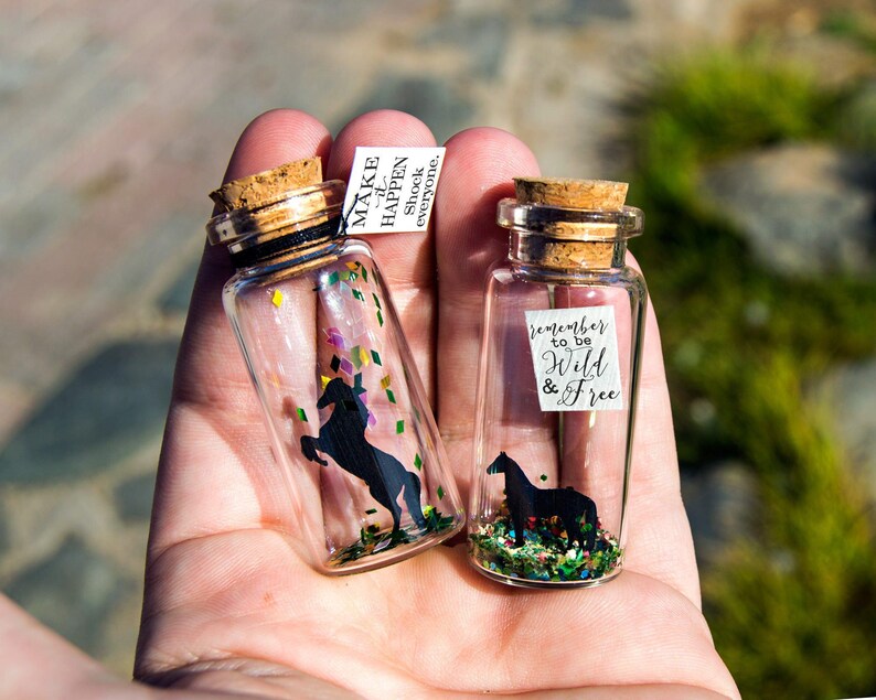Horse Gift. Unique gift Horse. Make it happen. Wild & free Message in a bottle. Miniatures. Personalised Gift. Funny Card. Motivational Card image 5