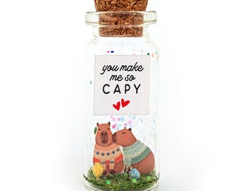 Valentijnsdagcadeau met capibara-print, gepersonaliseerde fles met foto en bericht, leuk cadeau voor capibara-liefhebbers (voor hem of haar), jubileum- of verjaardagscadeau.