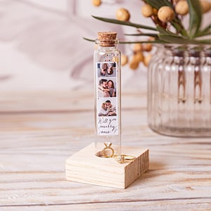 Você vai se casar comigo, foto, presente, proposta, anel, glitter dourado, mensagem personalizada em uma garrafa, presente para ela, casamento criativo