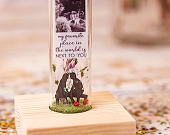 Valentines Day gift for him, Personalised Message in a Bottle Gift For Boyfriend Love Gifts, Photo Booth Style, Dried Flowers, romantic gift