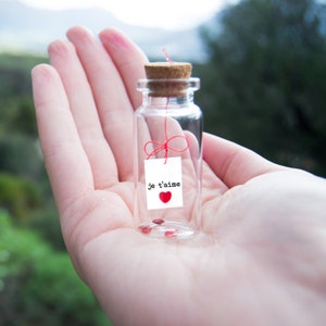 Je t'aime. I love you. Valentine's Gift. Message in a bottle. Personalised Gift for Man. Love Card Valentine Mature Card Gift for Girlfriend