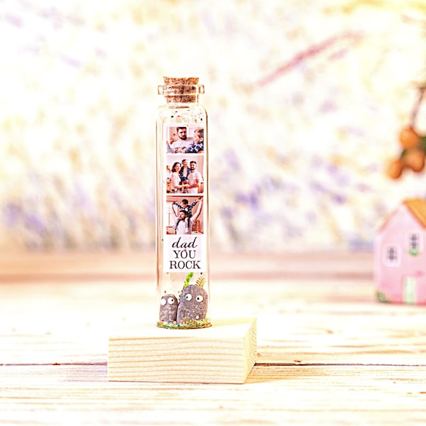 Rocks in a Jar With Positive message and photos, Rock 100% Natural Stone, Mindfulness, you rock, mom and dad and son and daughter, Thank You