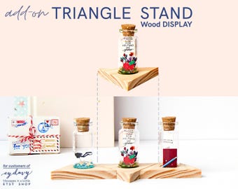 Triangular Base for display Message in a bottle. Personalized display wood handmade. Personalized gift. Romantic. Thoughtful Gifts. Shelf