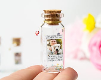 Herdenkingsbericht voor overleden kat in een fles: gepersonaliseerd condoleancegeschenk, thema Rainbow Bridge (5 cm glazen fles, aangepaste tekst)