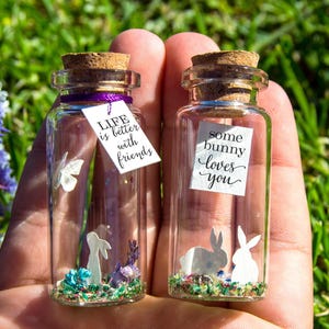 Message In A Bottle Best Friend Gift: Personalized Bunny Keepsake, Heartfelt Valentine | Mini Glass Bottle, Unique Friendship Token