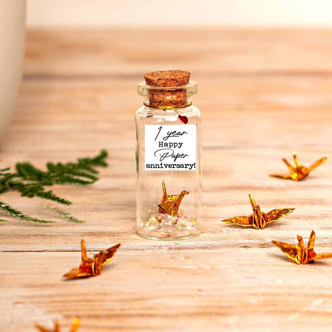 Paper Anniversary Gift – Gold Origami Crane Bottle With Photo & Message ...