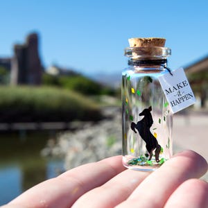 Horse Gift. Unique gift Horse. Make it happen. Wild & free Message in a bottle. Miniatures. Personalised Gift. Funny Card. Motivational Card image 3