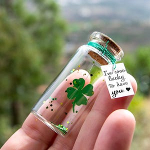 Message In A Bottle Good Luck Gift: Personalized Mini Keepsake, Clover Design | Handmade, Thoughtful Present | 5cm Tiny Bottle