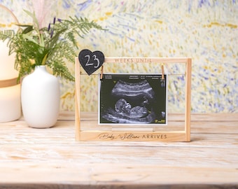 Baby-Countdown-Rahmen mit Foto, Ultraschall-Babyparty-Geschenk, werdende Mutter, gravierter Babyrahmen, Schwangerschaftsankündigung, Geschenk für neue Eltern