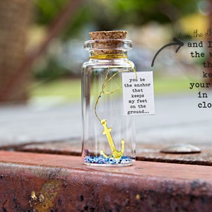 You be the anchor ...and I'll be the wings. Friendship card. Tiny message in a bottle. Miniatures. Funny Card. Special greeting card.