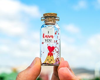 I lava you Gift for boyfriend Anniversary Gift for Husband Wife Gifrlfriend Personalised Gift message in a Bottle Volcano Lover gift