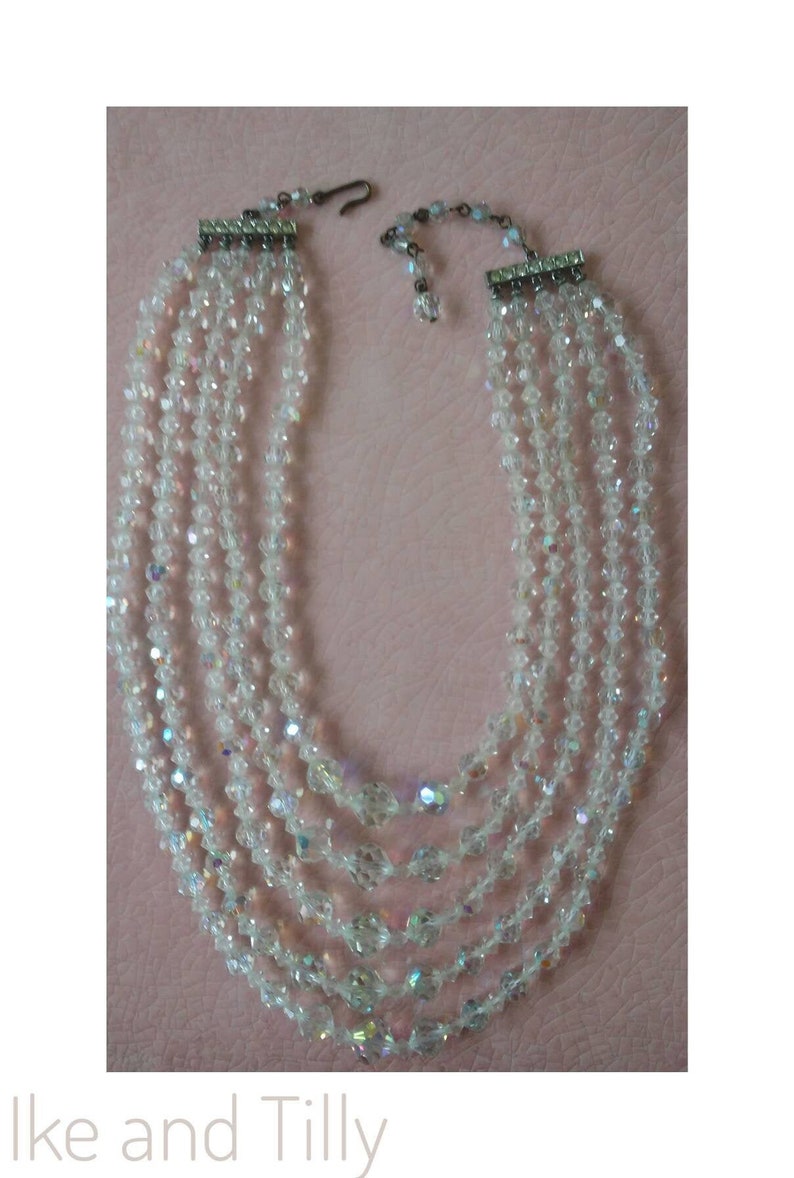 60's Choker  5 strand necklace  Aurora Borealis  image 0