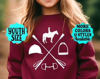 YOUTH HORSE Sweatshirt, Equestrian Preppy Design, Horse Hoodie, Horse Gift, Horse Lover, English Riding Sweatshirt
