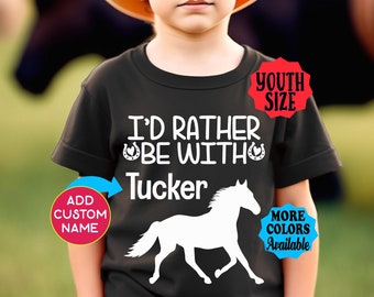 Personalized Horse T-Shirt, I'd Rather Be With My Horse, Custom Horse Shirt, Personalized Gift, Equestrian, Horse Name, Horse Lover