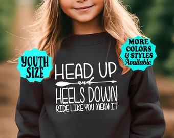 YOUTH HORSE Sweatshirt, Head Up Heels Down, Horse Hoodie, Equestrian, Horse Shirt, YOUTH Horse Sweatshirt, Gift for Horse Lover