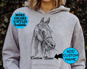 PERSONALIZED Horse Hoodie, Custom Horse Head Hoodie, Horse Sketch Shirt, Horse Name Gift, T-Shirt, Equestrian, Horse Lover, Horse Girl