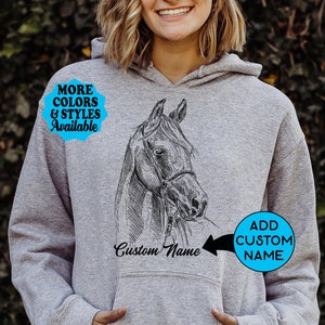 PERSONALIZED Horse Hoodie, Custom Horse Head Hoodie, Horse Sketch Shirt, Horse Name Gift, T-Shirt, Equestrian, Horse Lover, Horse Girl