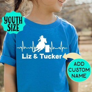 Girl&#39;s Barrel Racing T-Shirt, EKG Barrel, Barrel Heartbeat, Barrel Racer, Custom Horse Name Shirt,