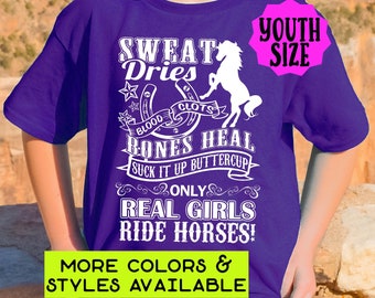 GIRL'S Horse T-Shirt, Real Girls Ride Horses, Girl's Horse Shirt, YOUTH Horse Shirt, Horse Riding, Equestrian, Barrel Racer, Horse Lover