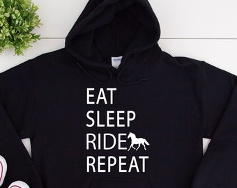 KIDS EAT SLEEP RIDE HOODIE HORSE RIDING HOODY HORSERIDING HOODED SWEAT AGE 5-15