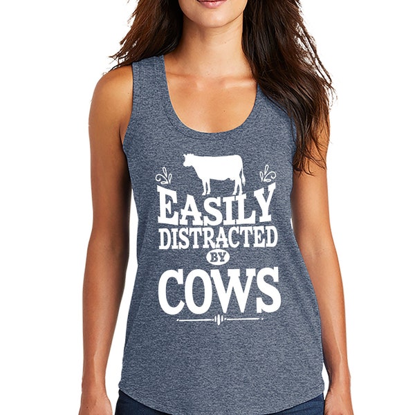 Cow Tank Top, Easily Distracted By Cows Tank Top, Cow Lover Tank Top, Cute Cow Shirt, Farmer, ,  Farming, Farm Girl, Heifer Tank Top