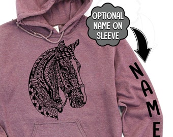 Personalized Horse Hoodie, Custom Horse Gift, Zentangle Design, BOHO, Dressage, Equestrian, Horse Name, Ride Horses