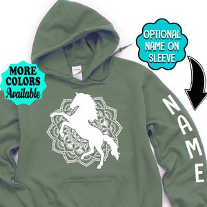 Personalized Horse Hoodie, Mandala Horse Sweatshirt, BOHO Horse, Custom Horse Gift, Cowgirl, Horse Lover, Western