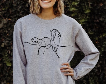 Minimalist Horse Sweatshirt, Line Art Horse Sweatshirt, Equestrian Hoodie, Horse Lover Gift, Horse Riding