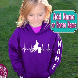 Girl's Barrel Racing Hoodie, YOUTH Barrel Racing Hoodie, EKG Barrel Racer, Heartbeat, Cowgirl Hoodie, Rodeo Hoodie