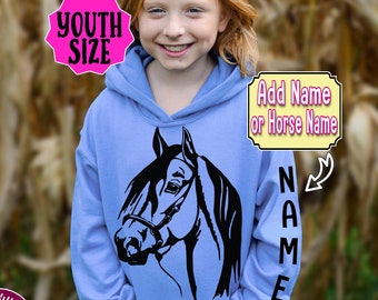 Personalized Girl's Horse Hoodie, Horse Head Hoodie, Custom Horse Sweatshirt, Horse Silhouette, Horse Gift, Equestrian, Horse Lover