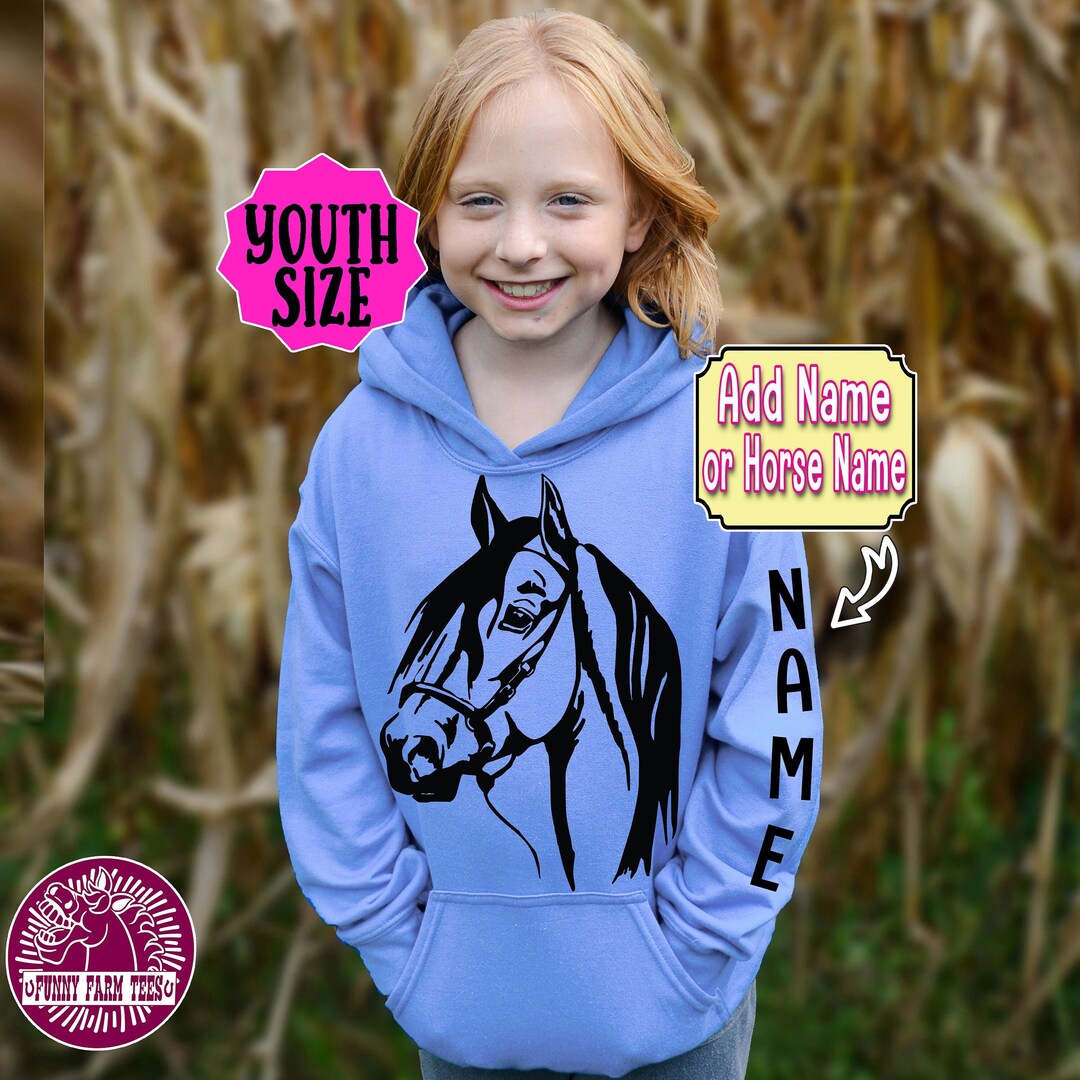 Personalized Girl's Horse Hoodie, Horse Head Hoodie, Custom Horse