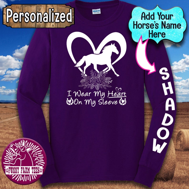 Personalized Horse Hoodie, I Wear My Heart On My Sleeve, Horse Memorial, Custom Horse Hoodie, Sweatshirt, Horse Name Gift image 3