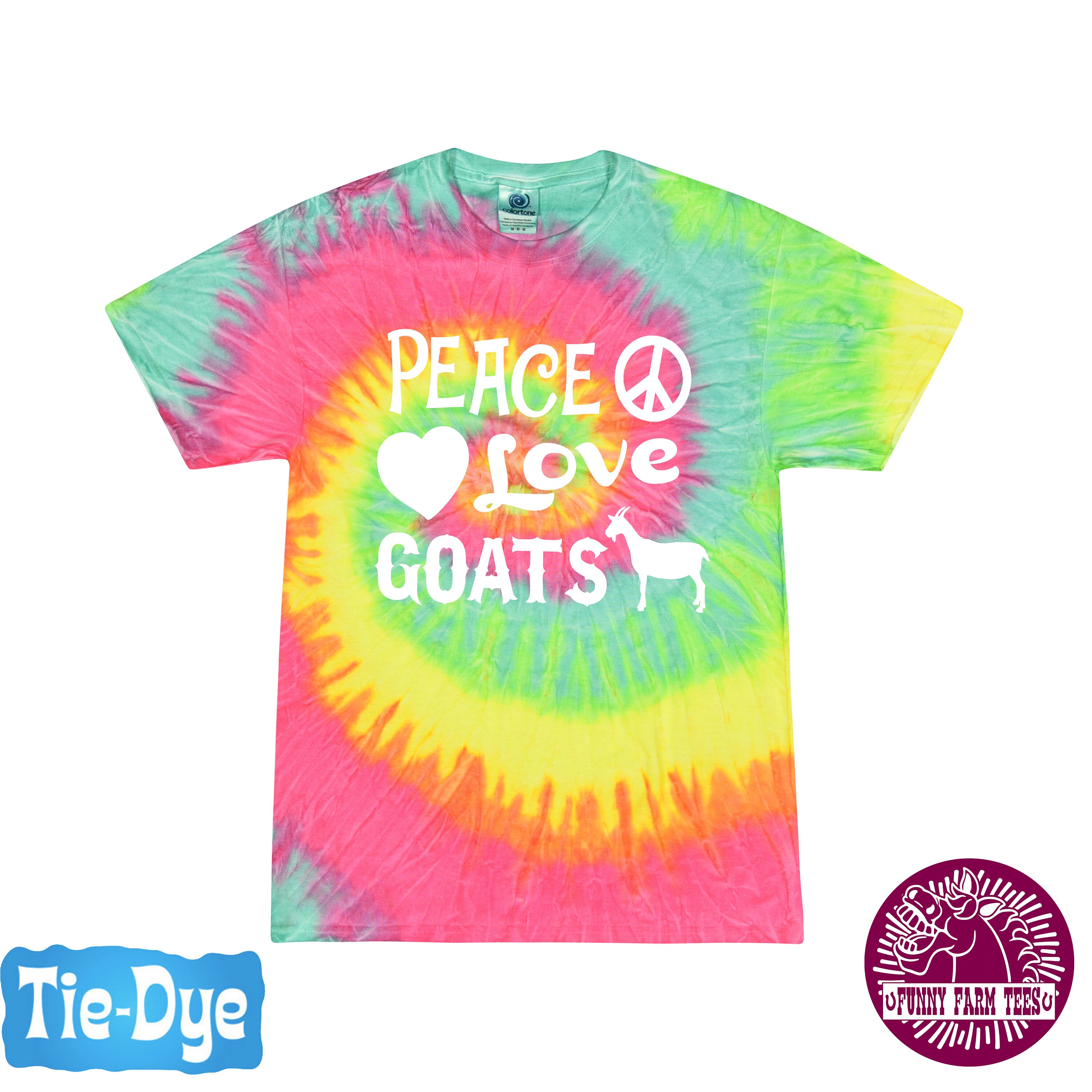 Tie Dye Goat T-Shirt Peace Love Goats Neon Rainbow Shirt | Etsy