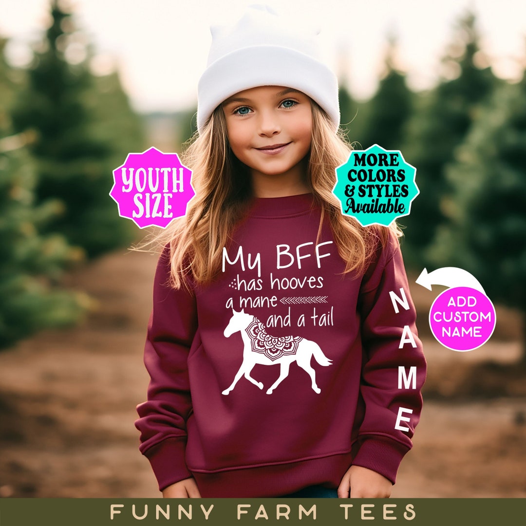 Girl's Custom HORSE Sweatshirt, My BFF Has Hooves a Mane and a Tail