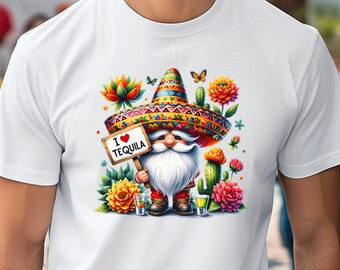 Mexican Gnome Fiesta Tequila Shirt, Mexican Festival T-Shirt, Cinco de Mayo Tee