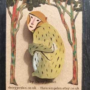 Marmoset Monkey Brooch Charity Pin Hand painted Wooden Cute Badge Handmade