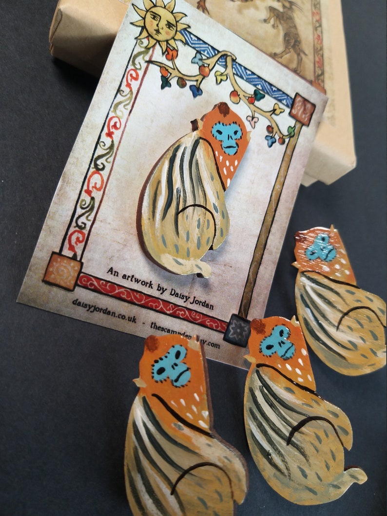 Hand Painted Golden Snub Nosed Monkey Brooch Pin Handmade - Etsy