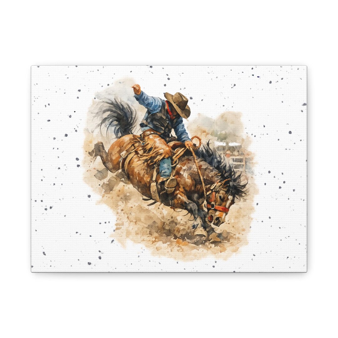 Watercolour Bronc Rider Canvas - Etsy