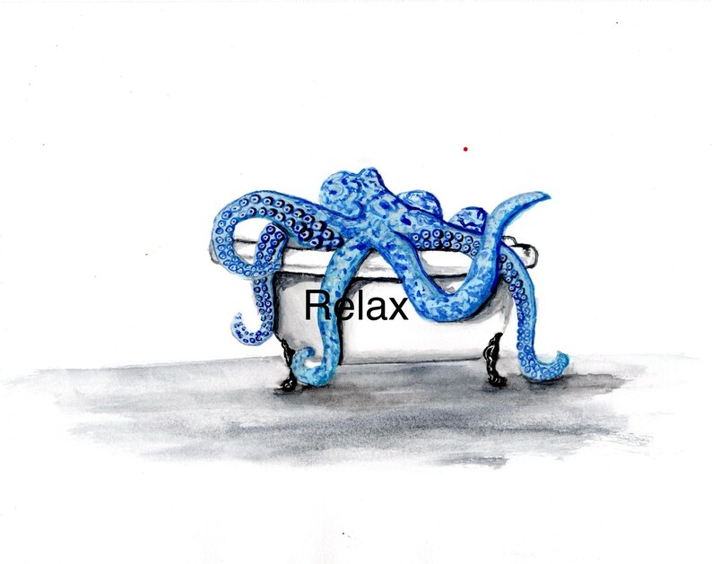Octopus Relax Relax- Watercolour Art Print - Etsy