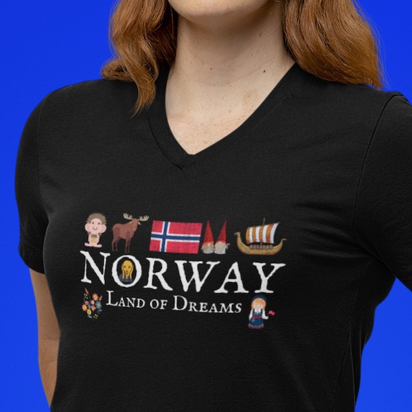 Norway Flag Shirt, Norge Tshirt, Land of Dreams T Shirt, Norwegian American, Norwegian Distressed Flag, Norway Gifts, Unisex V-Neck Tee