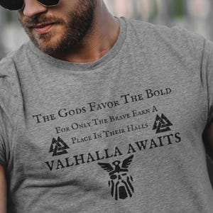 Viking Quote Tshirt, The Halls of Valhalla Tee, Valknut Symbol Unisex Jersey Short Sleeve Tee, Norse Mythology Gift, Odin Shirt,