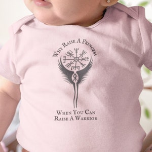 Viking Baby Ones bodysuit, Why Raise a Princess, Baby Shield Maid, Norse Mythology baby clothing, Futhark Runes, Courage, Freyja, Freya