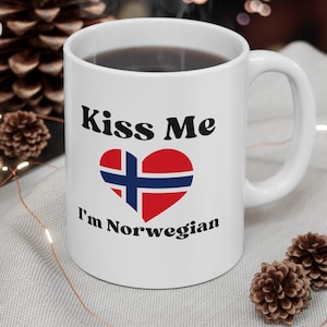 Norway Coffee Mug, Kiss Me I&#39;m Norwegian Coffee Cup, Fun Norway Gift, Gifts for Norwegians, Coffee Lover Mug