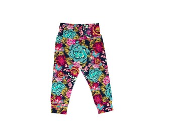 Boho Floral leggings - cuff leggings, baby leggings, toddler leggings, kids leggings, navy leggings, floral leggings, girls leggings