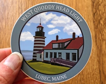 West Quoddy Head Light Vinyl Decal | Maine Lighthouse Sticker | Maine Souvenir