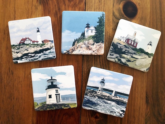 Maine Lighthouse Coasters Sets of 2 or 4