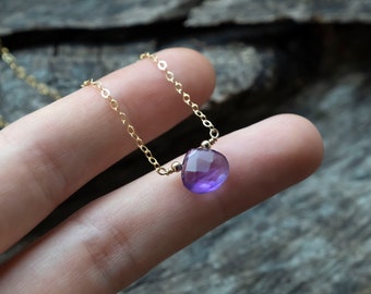 Amethyst pendant necklace - Gold filled necklace - February birthstone - Natural gemstone necklace - Stone for stress - Healing necklace